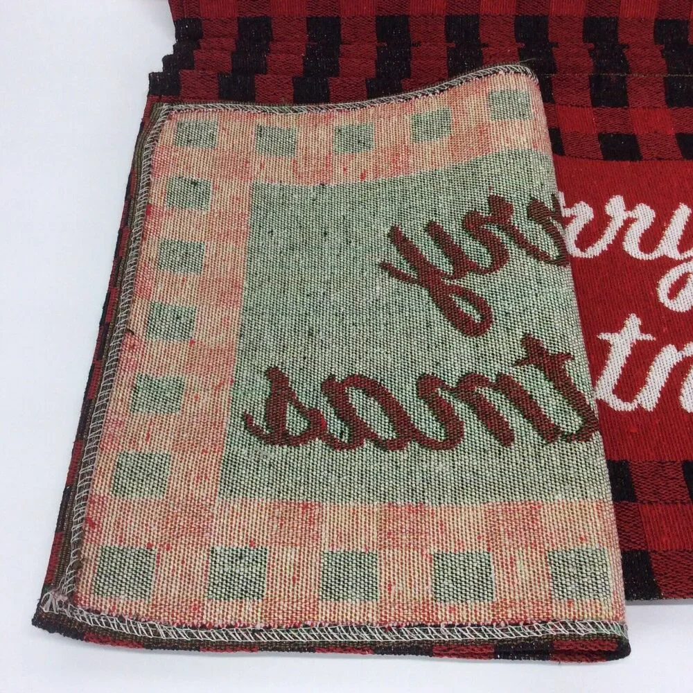 Merry Christmas Tapestry Placemats Set of 6 Red/Black Buffalo Check Farmhouse